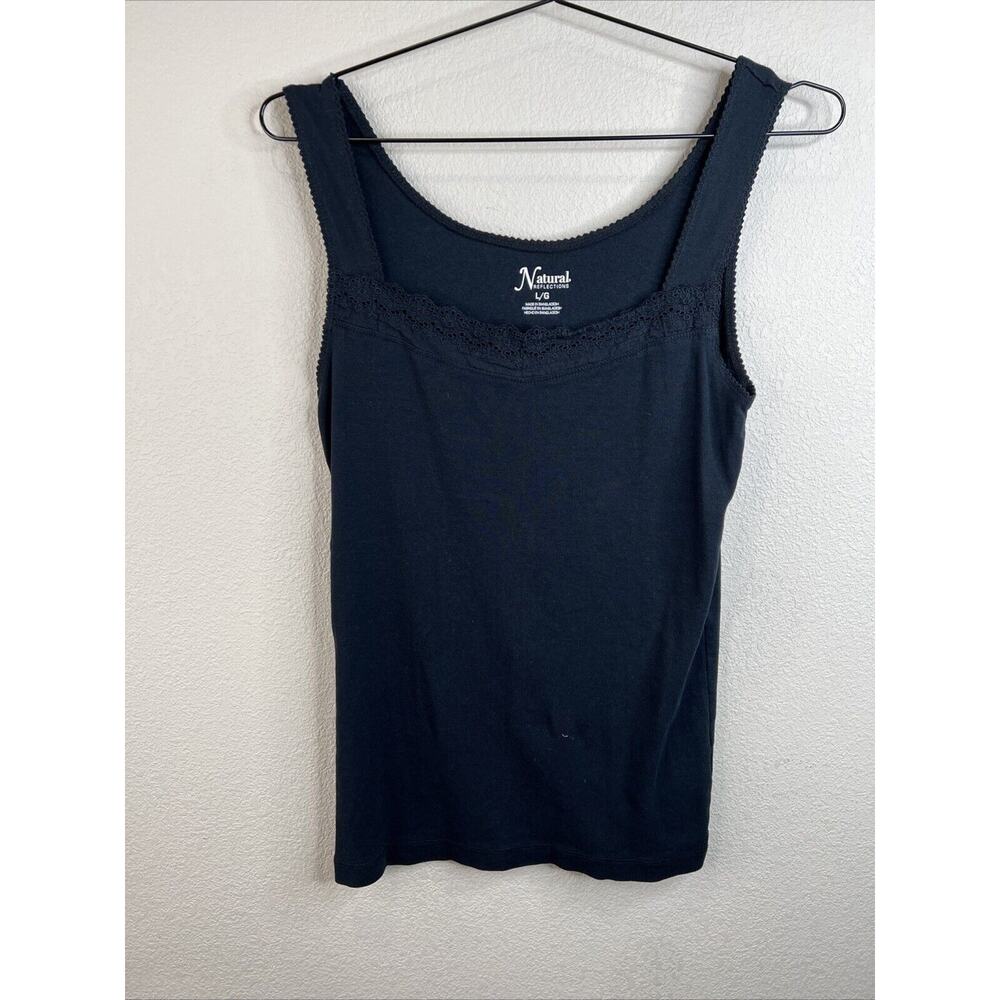 Natural Reflections Women’s Large Black Tank Top Lace Neckline